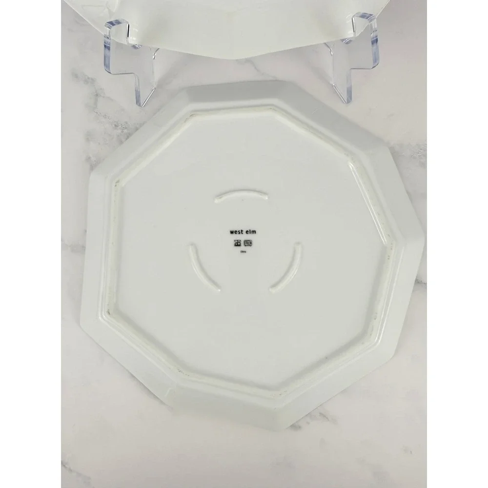 RARE! Pair (2) West Elm White Porcelain Nonagon Dinner Plates 10 3/4